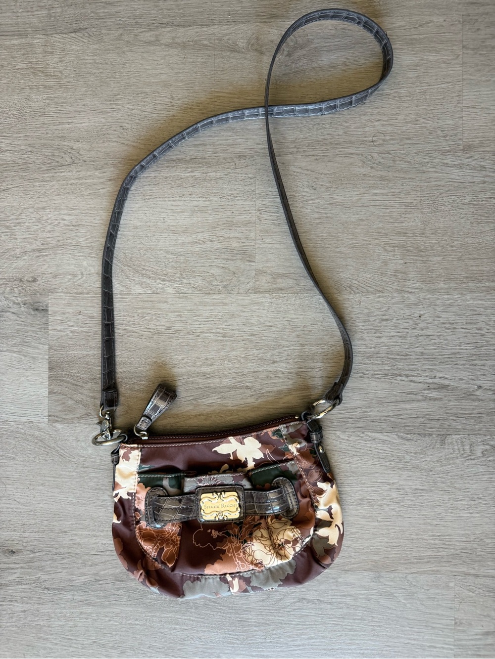 Sienna Ricchi Brown Floral Crossbody with Gray Strap